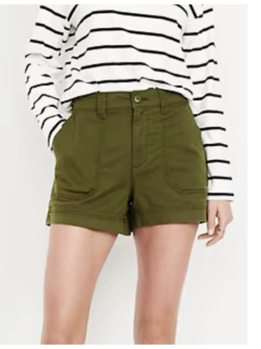 Old Navy Olive Green High Waisted OG Chino Utility Twill Pocket Relaxed Shorts L